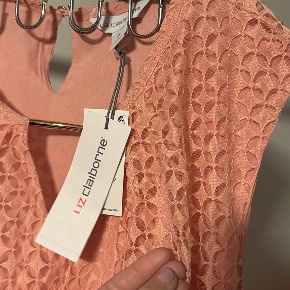 Liz Claiborne Blouse Women's Tank Lace Style Tank Top Coral Pink 4X - Picture 4 of 11